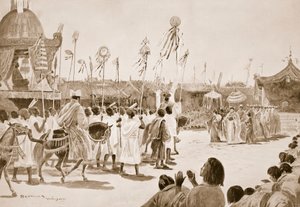 O retorno de Fa Hsien, ilustração de "Hutchinsons História das Nações", c.1910 de Henry Charles Seppings Wright