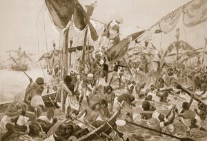 A luta do mar no Pelusium, ilustração de &39;Hutchinsons História das Nações&39;, c.1910