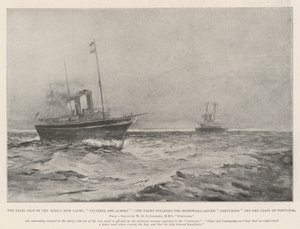 A viagem experimental do novo iate do rei, Victoria e Albert, o iate falando o centurião amarrado em casa ao largo da costa de Portugal de Henry Charles Seppings Wright