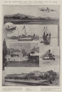 Com a Força de Socorro de Tientsin, Cenas de Rio entre Taku e Tientsin de Henry Charles Seppings Wright