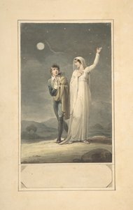 Paisagem noturna com duas figuras projeto para uma ilustração de livro gravado, 1807-44. de Henry Corbould