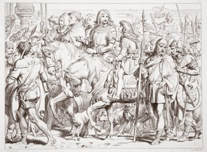 Como Hereward entra na fortaleza consagrada de St. Bertin, ilustração de Hereward the Great por Charles Kingsley, pub. 1870, gravado por CG Lewis (gravura em chapa de aço)