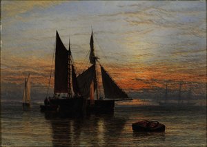 Navegação num mar calmo ao anoitecer de Henry Dawson