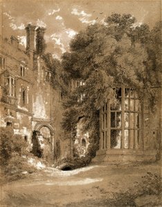 Castelo de Kenilworth (giz preto com lavagem cinzento acentuado com branco sobre papel castanho) de Henry Edridge