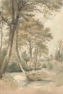 Corrente com árvores e gado perto de Bromley Hill, Kent de Henry Edridge