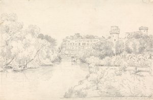 Castelo de Warwick a partir da Ponte Nova de Henry Edridge