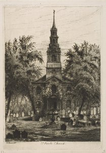 St. Pauls Chapel, Nova Iorque, de Cenas da Velha Nova Iorque, 1877. de Henry Farrer