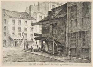 A velha casa de praia, na esquina da Cedar Street com a Greenwich Street, de «Cenas da velha Nova Iorque» de Henry Farrer