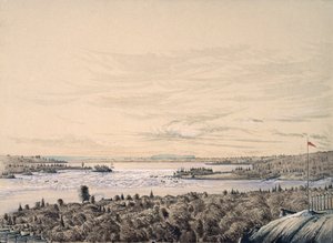 Sault de Ste. Marie entre os Lagos Huron e Superior, 1842 (wc no papel) de Henry Francis Ainslie