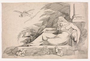 Mulher adormecida com um Cupido de Johann Heinrich Füssli