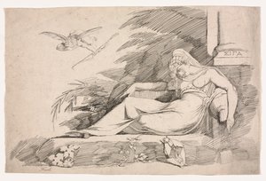 Mulher adormecida com um Cupido, 1780-1790. de Johann Heinrich Füssli
