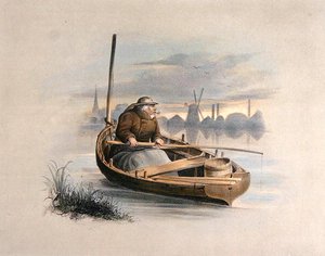 Enguia bobing, Battersea, de um conjunto de seis imagens de Angling (litho colorido à mão)