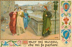 Poeta italiano Dante Alighieri e Beatrice Portinari (chromolitho)