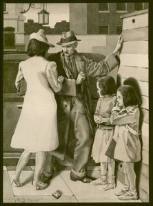 Uma altercação, c.1935 (lavagem sobre papel) de Henry J. Hunt