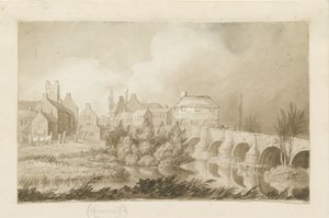 Ponte e cidade de Burton-upon-Trent: desenho em sépia, nd [c 1840]