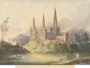 Catedral de Lichfield - Vista oeste: pintura em aquarela, 1844