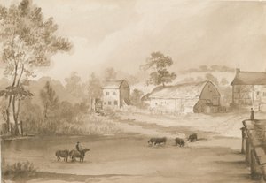 Trysull Mill: desenho de lavagem sépia