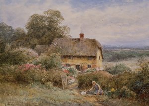 Uma cabana pitoresca, Warwickshire (lápis e aguarela) de Henry John Sylvester Stannard