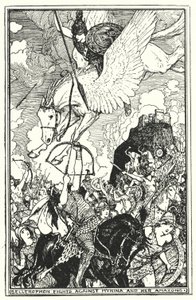 Bellerophon luta contra Myrina e as suas Amazonas (litho) de Henry Justice Ford