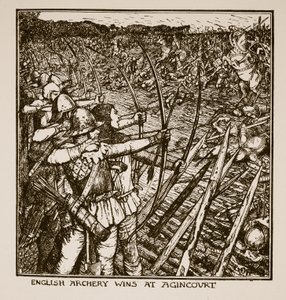 Tiro com arco inglês vence em Agincourt, ilustração de &39;A History of England&39; por CRL Fletcher e Rudyard Kipling, 1911 de Henry Justice Ford