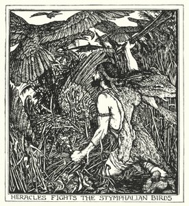 Heracles luta contra as aves Stymphalian (litho) de Henry Justice Ford