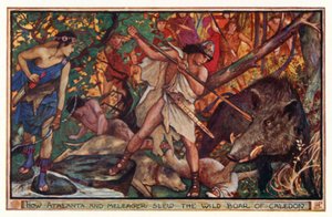 Como Atalanta e Meleager mataram o javali de Caledon (cor litho) de Henry Justice Ford