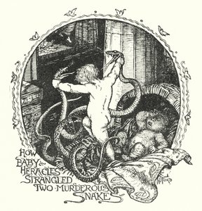 Como o Baby Heracles estrangulou duas cobras assassinas (litho) de Henry Justice Ford