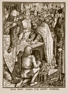 King John canta a Grande Carta, ilustração de "Uma História da Inglaterra", de CRL Fletcher e Rudyard Kipling, 1911 de Henry Justice Ford