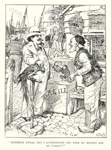 Monsieur Dumas, posso alojar-vos com o meu macaco e o meu papagaio" (gravura) de Henry Justice Ford