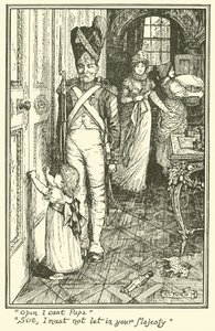 "Abre, quero o papá". "Senhor, não devo deixar entrar Vossa Majestade" (gravura) de Henry Justice Ford