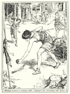 Pero famosa entre os seus amigos ao apanhar a bola (litho) de Henry Justice Ford