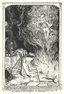 A rainha Althea observa o tronco em chamas enquanto o Meleager está a morrer lá fora (litho) de Henry Justice Ford