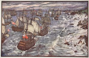 Baía de Quiberon, 1759, ilustração de &39;A History of England&39; por CRL Fletcher e Rudyard Kipling, 1911 de Henry Justice Ford