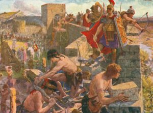 A Muralha Romana (litografia a cores) de Henry Justice Ford