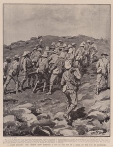 Uma grande exploração, os homens úteis carregando uma arma até o topo de Kopje a caminho de Kimberley