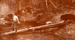 Urso se aproxima de pescadores na mata de Henry Marriott Paget