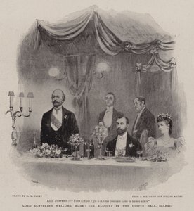 A casa de boas-vindas de Lord Dufferin, o banquete no salão do Ulster, Belfast de Henry Marriott Paget