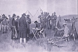 Jurando o juramento de neutralidade, ilustração de After Pretoria: The Guerilla War, 1902 de Henry Marriott Paget