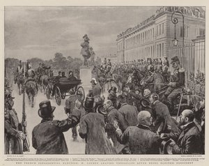 A eleição presidencial francesa, M Loubet deixando Versailles depois de ter sido eleito Presidente