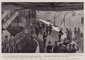 O rei e a rainha da Itália na Sardenha, uma visita real ao HMS Majestic de Henry Marriott Paget