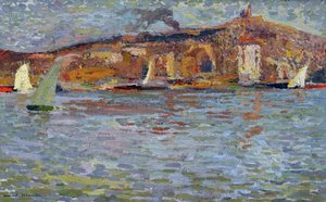 O porto de Marselha, o antigo porto e a “Boa Mãe” (Cathedrale Notre Dame de la Garde). Pintura de Henri Martin (1835-1908). Óleo sobre tela. Dim: 38x61cm Menção obrigatória: coleção de fundação Regards de Provence, Marselha