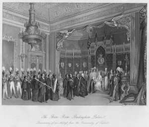 A Sala do Trono, Palácio de Buckingham. Apresentação de um endereço da Universidade de Oxford, c184