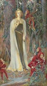 Quadros Pré-Rafaelite : Once Upon a Time (Branca de Neve) (Blanche Neige) par Rheam, Henry Meynell (1859-1920). Aquarela, Gouache sobre papel, 78x43. Coleção Particular