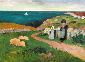 Jovens Breton Girls In The Field (óleo sobre tela)