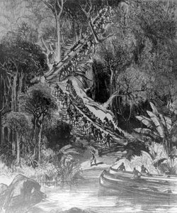 Hauling Canoes Up Inkisi Falls, publicado "The Illustrated London News" em 6 de fevereiro de 1878 de Henry Morton Stanley