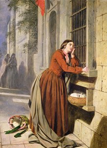 Mãe depositando seu filho no Hospital Foundling em Paris, c.1855-60 (óleo sobre madeira)