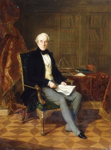 Retrato de Henry Pelham-Clinton, KG, 4º duque de Newcastle, segurando um documento, em seu estudo, 1850