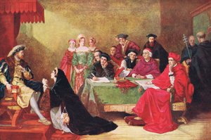 O Julgamento da Rainha Catarina, ilustração da "História das Nações de Hutchinson", c.1910