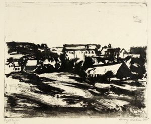 Paisagem montanhosa com casas de Henry Nielsen