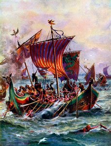 Galés de Alfreds que atacam o navio dragão Viking, 897 dC, c1920